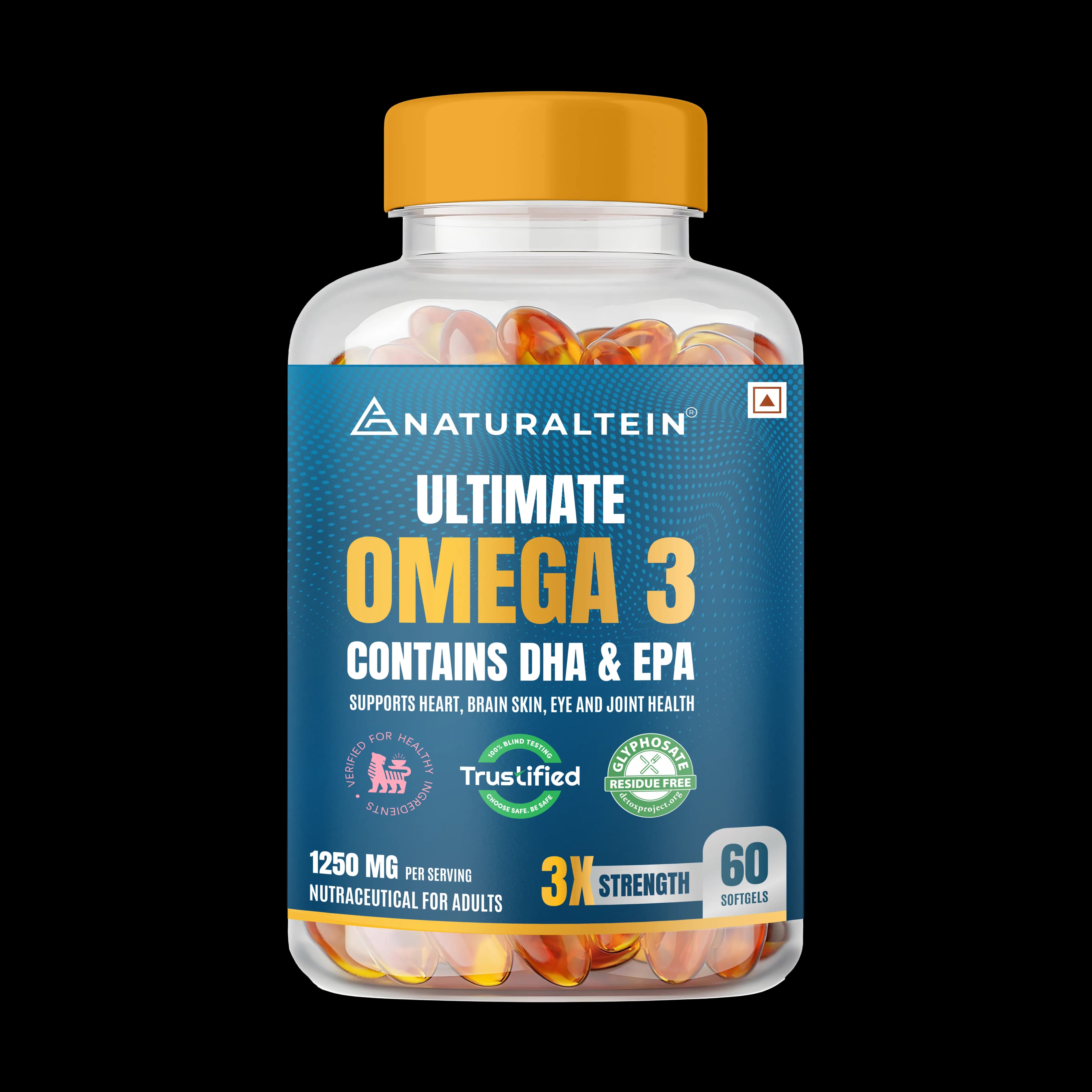 Ultimate Omega 3 | Triglyceride Form | 1250 mg Fish Oil | Triple Strength |EPA-450mg DHA-300mg